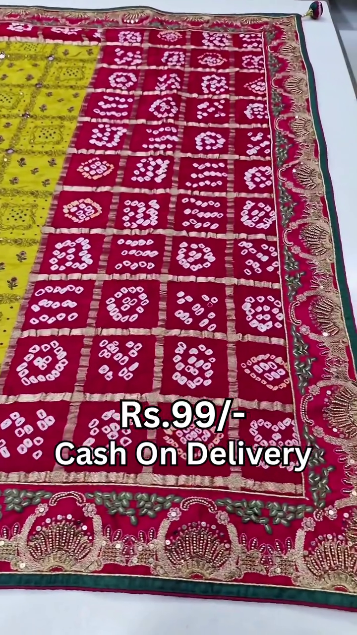 Designer Pure Gaji Silk Banarasi Bandhani Ghatchola Gotapatti Work Dupatta