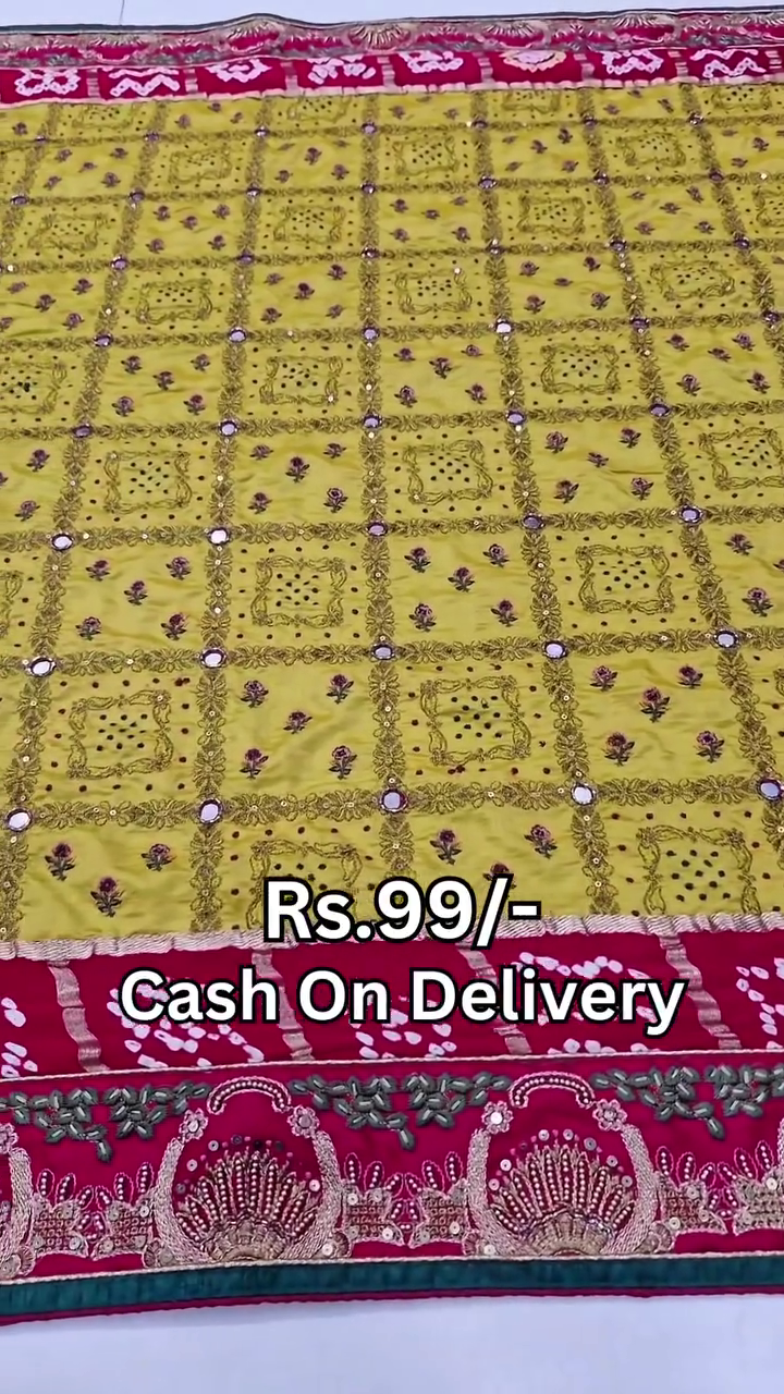Designer Pure Gaji Silk Banarasi Bandhani Ghatchola Gotapatti Work Dupatta - Image 2