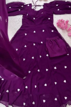 Enchanting Purple Heart-Print Anarkali Set