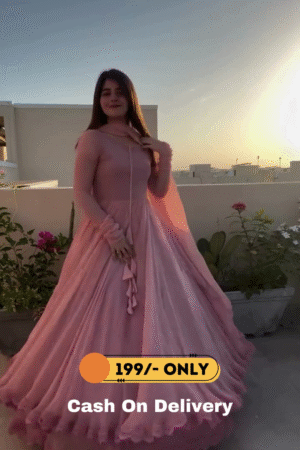 Solid Peach Long Flair Double Layered Anarkali With Dupatta