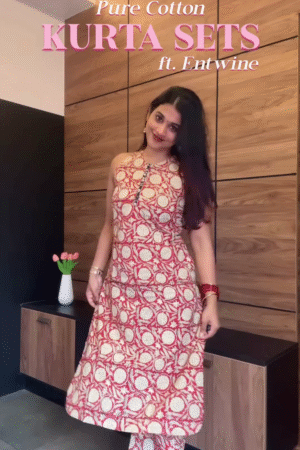 Elegant Floral Print Sleeveless Kurta Set With Matching Palazzo Pants