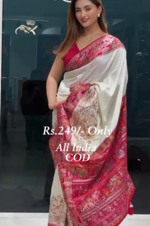 Graceful Elegance Traditional White Saree With Stunning Pink Pallu