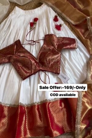 Banarasi Border White Lehenga Choli For Festive Wear