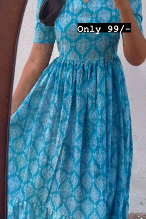Blue Color Cotton Dress For Summer