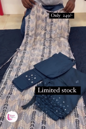 Casual Wear Printed Suit Set In Offwhite And Teal Blue Color