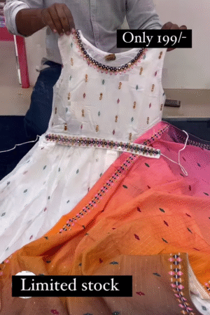 Wedding Wear White Color Gown With Multicolor Dupatta