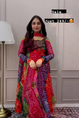 Bandhani Printed Geogette Anarkali Suit Set