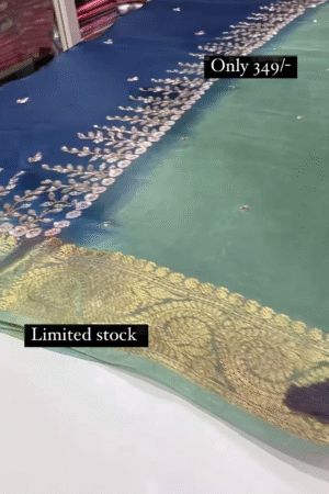 Peacock Color Handwork Wedding Wear Saree