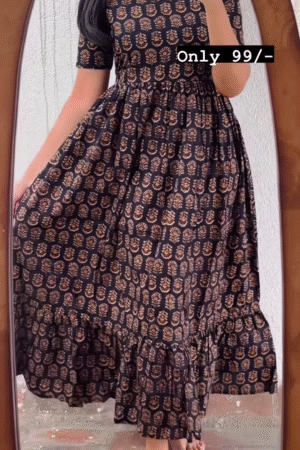 Black Printed Ruffle Design Summer Wear Dress