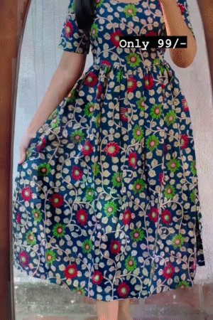 Blue Color Printed Cotton Summer Dress