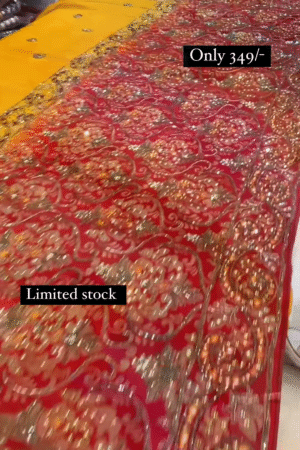 Orange Yellow Handwork Heavy Wedding Wear Saree