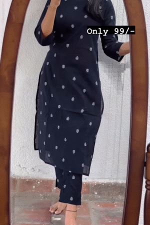 Black Cotton Office Wear Suit