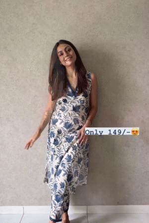 Office Wear Cotton Blue And White Printed Suit