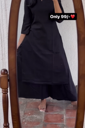 Casual Wear Black Cotton Plazzo Set