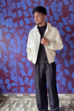 Off-White Faux Leather Structured Cotton Bomber Jacket