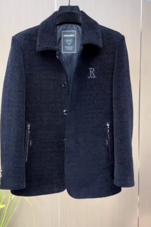 Men's Classic Charcoal Herringbone Car Coat