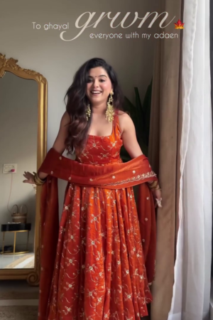 Rust Orange Embroidered Anarkali Gown with Dupatta – Festive & Wedding Special