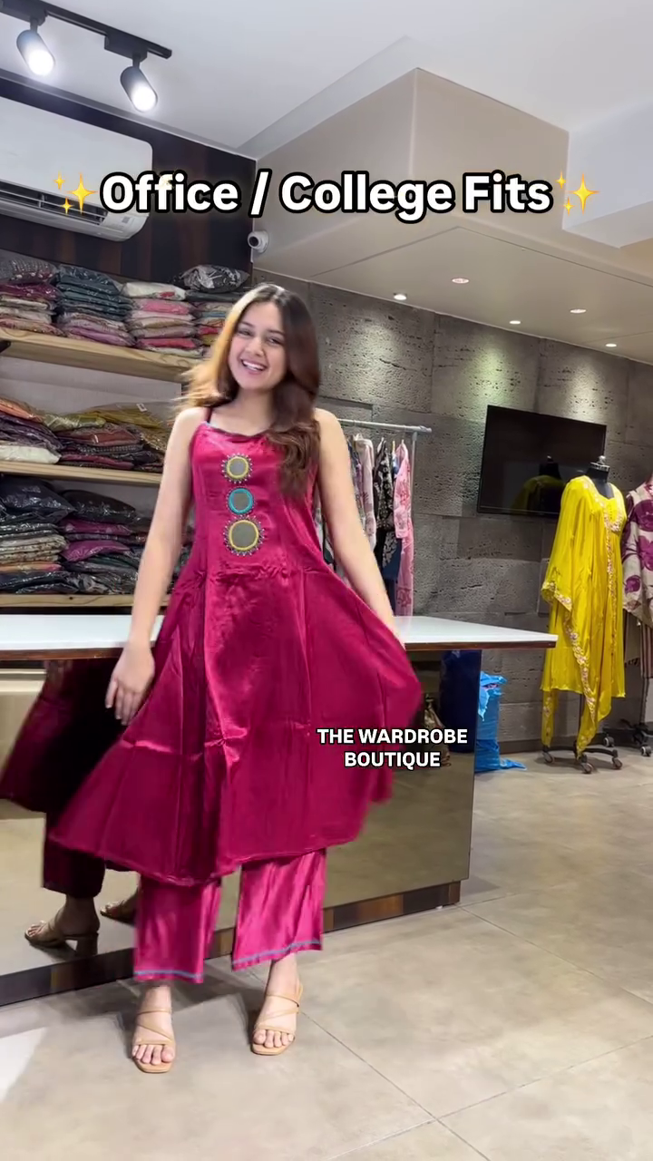 Casual Mirror-Work Kurta and Pant Set – Simple Office & College Wear