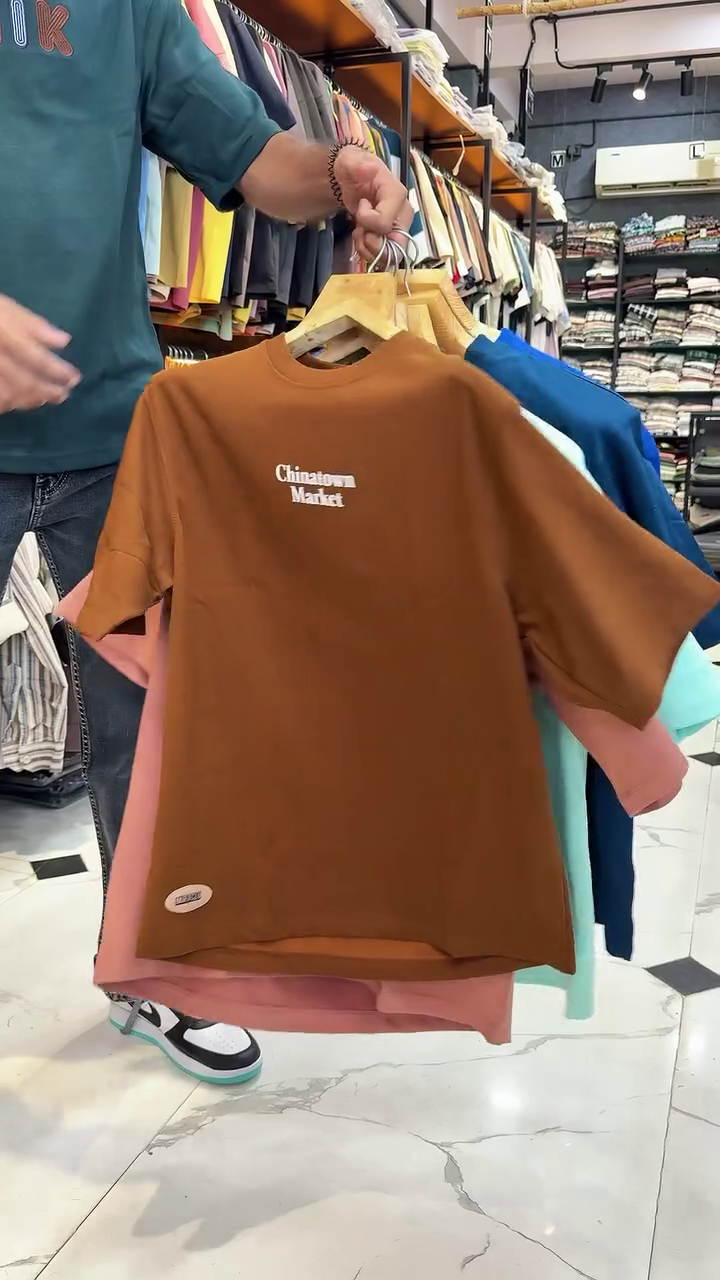 Khaki Placement Print Oversized Loose Fit T-Shirt