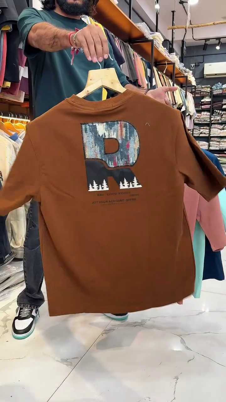 Khaki Placement Print Oversized Loose Fit T-Shirt - Image 19