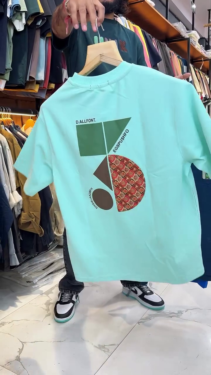 Khaki Placement Print Oversized Loose Fit T-Shirt - Image 17