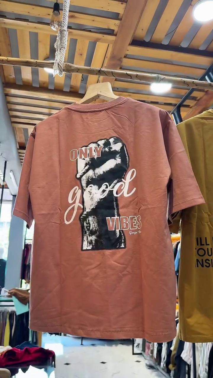 Khaki Placement Print Oversized Loose Fit T-Shirt - Image 6