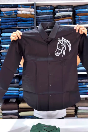 Men's Slim Fit Cotton Casual Shirt with Horse Embroidery