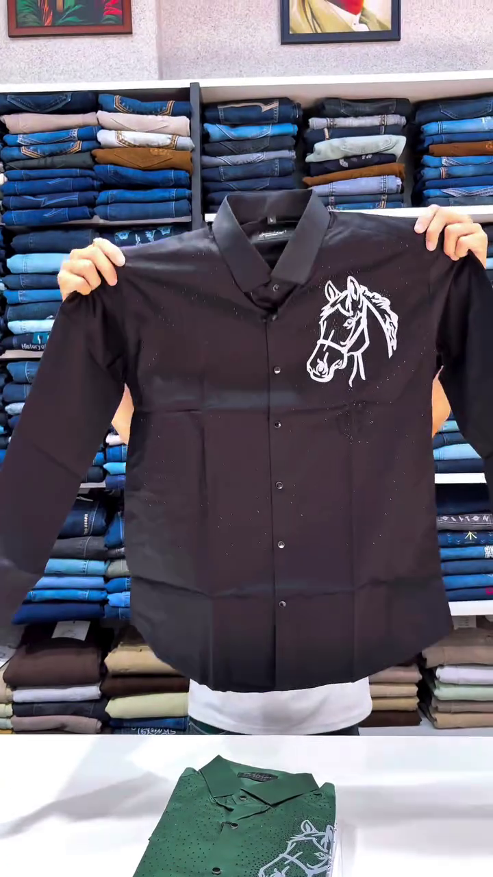 Men's Slim Fit Cotton Casual Shirt with Horse Embroidery