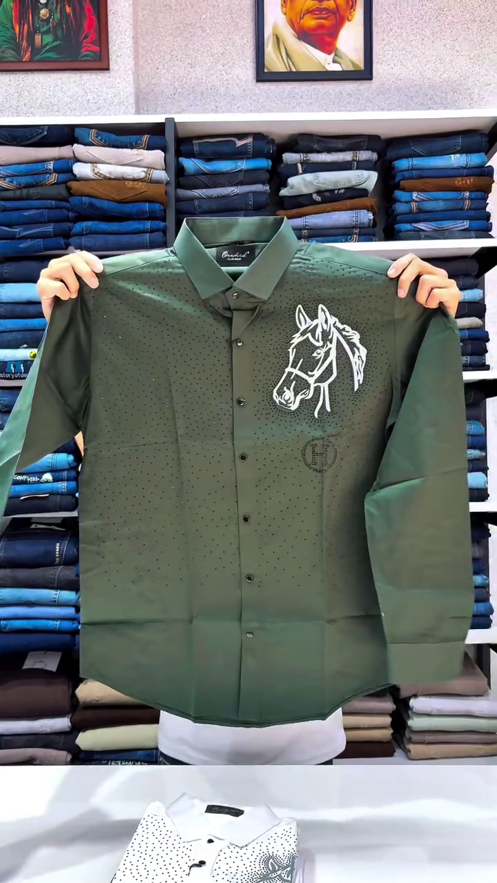 Men's Slim Fit Cotton Casual Shirt with Horse Embroidery - Image 7