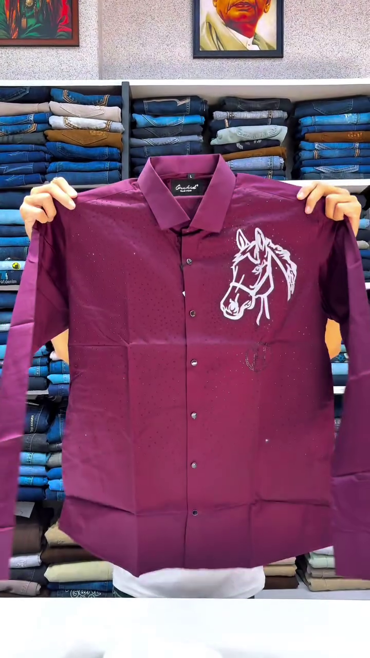 Men's Slim Fit Cotton Casual Shirt with Horse Embroidery - Image 5