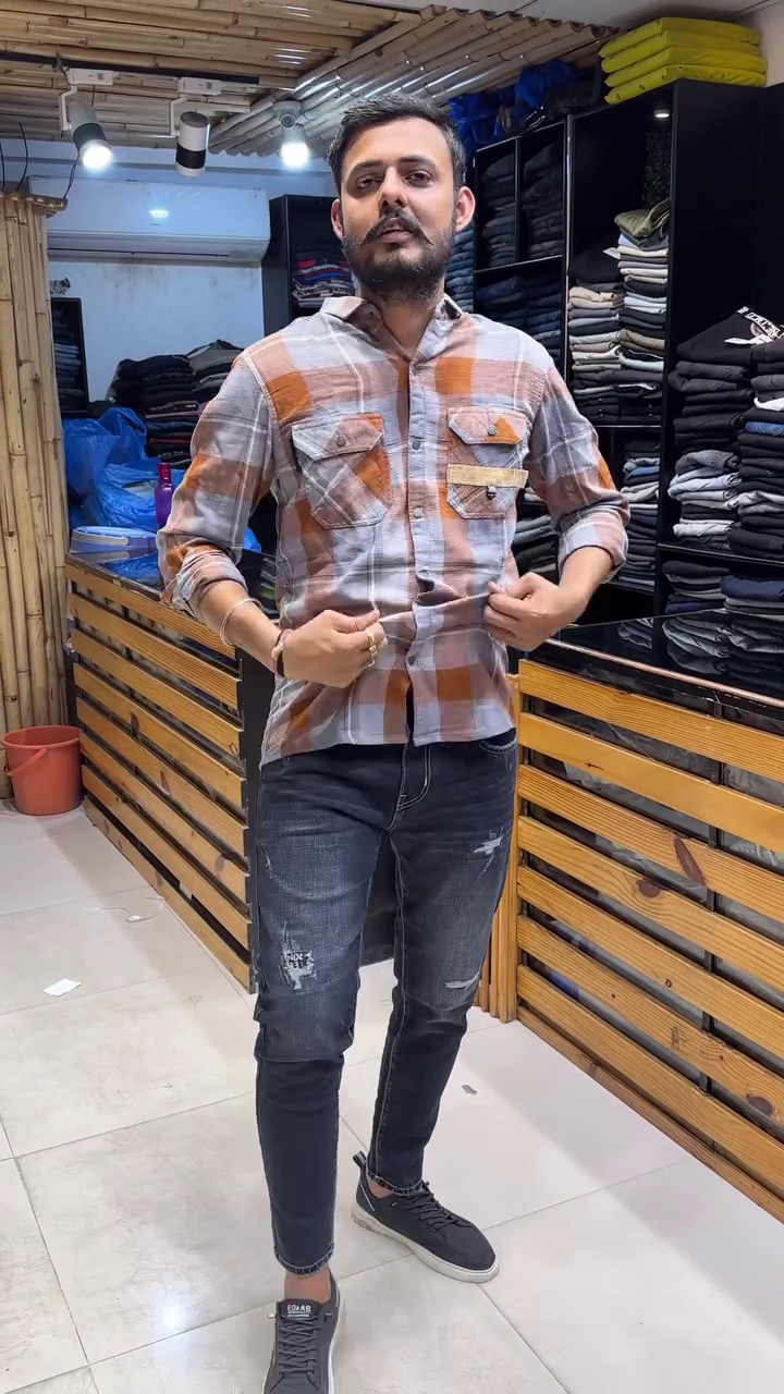 Men Tartan Checked Spread Collar Casual Shirt - Image 9