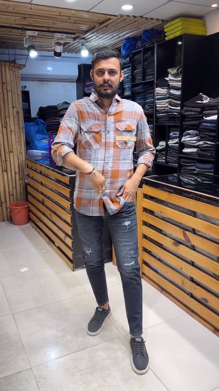 Men Tartan Checked Spread Collar Casual Shirt
