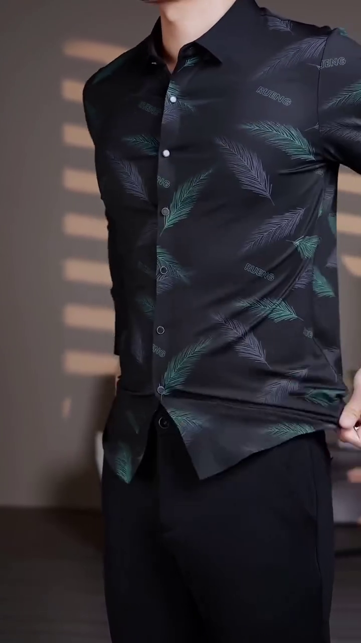 Men's Business Printing Button Long Sleeve Turn-Down Collar Cardigan Shirt Formal Tops - Image 5