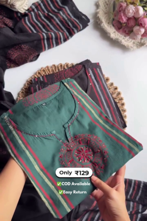 Elegant Women's Cotton Dress with Pant and Dupatta Set