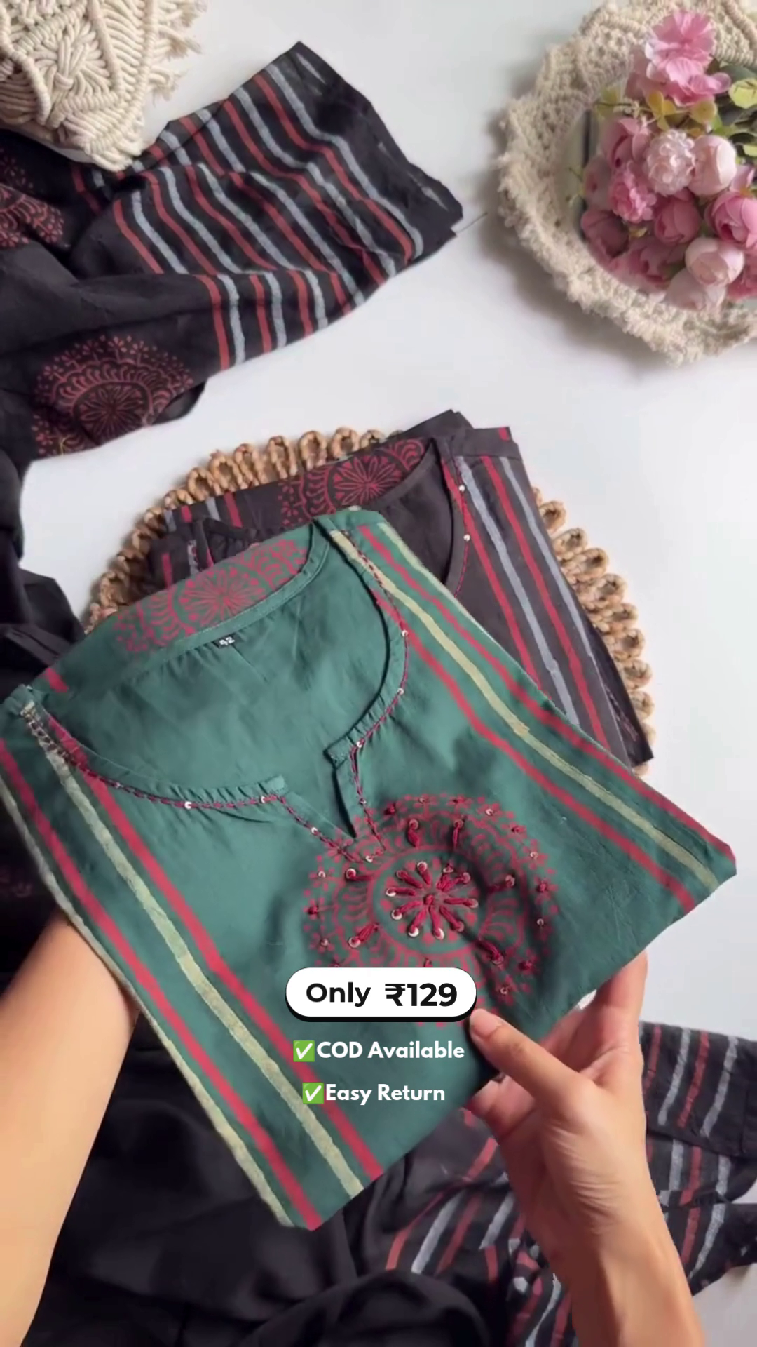 Elegant Women's Cotton Dress with Pant and Dupatta Set
