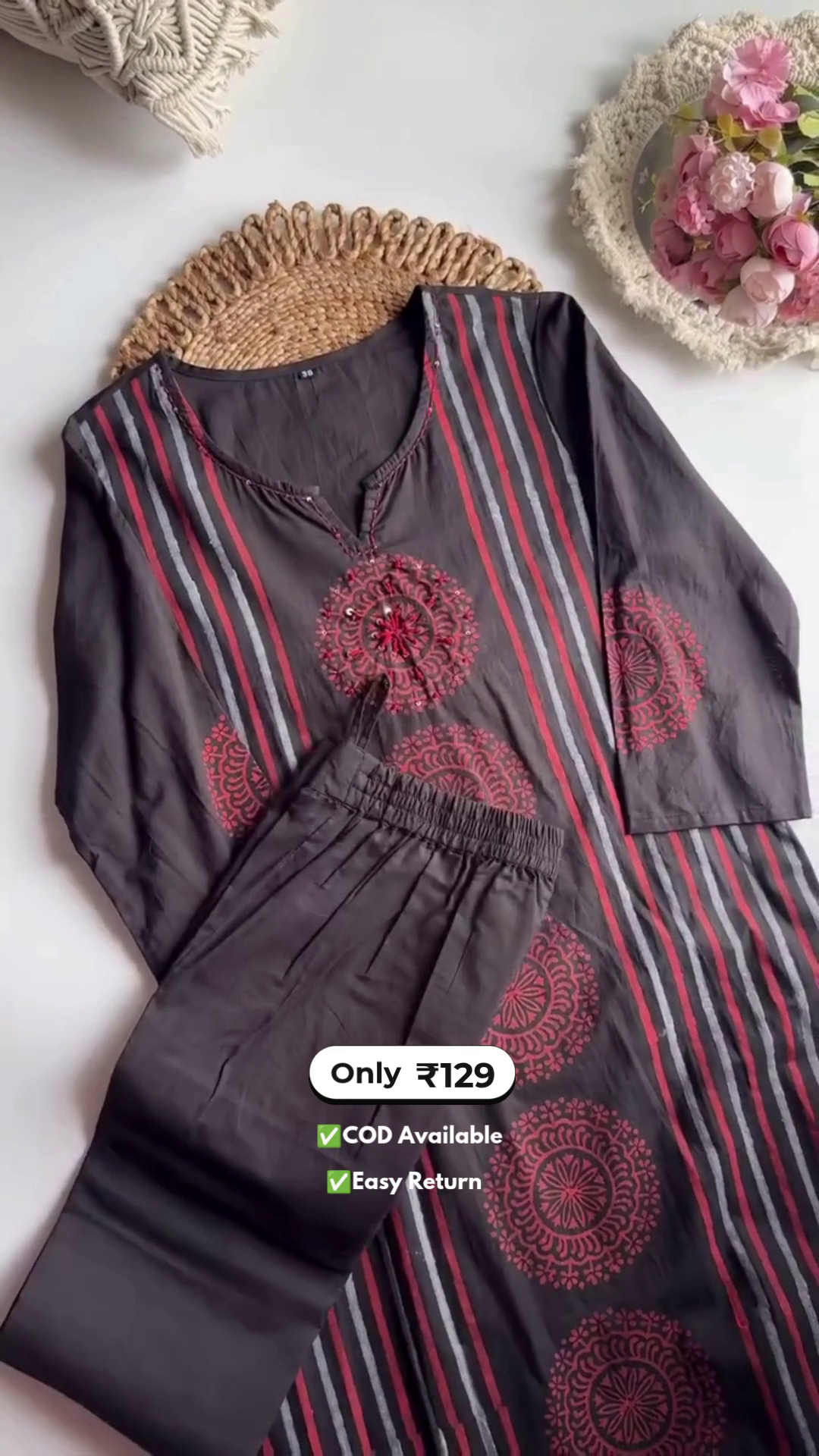 Elegant Women's Cotton Dress with Pant and Dupatta Set - Image 5