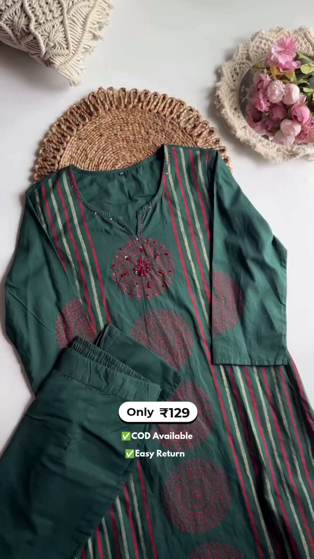 Elegant Women's Cotton Dress with Pant and Dupatta Set - Image 3