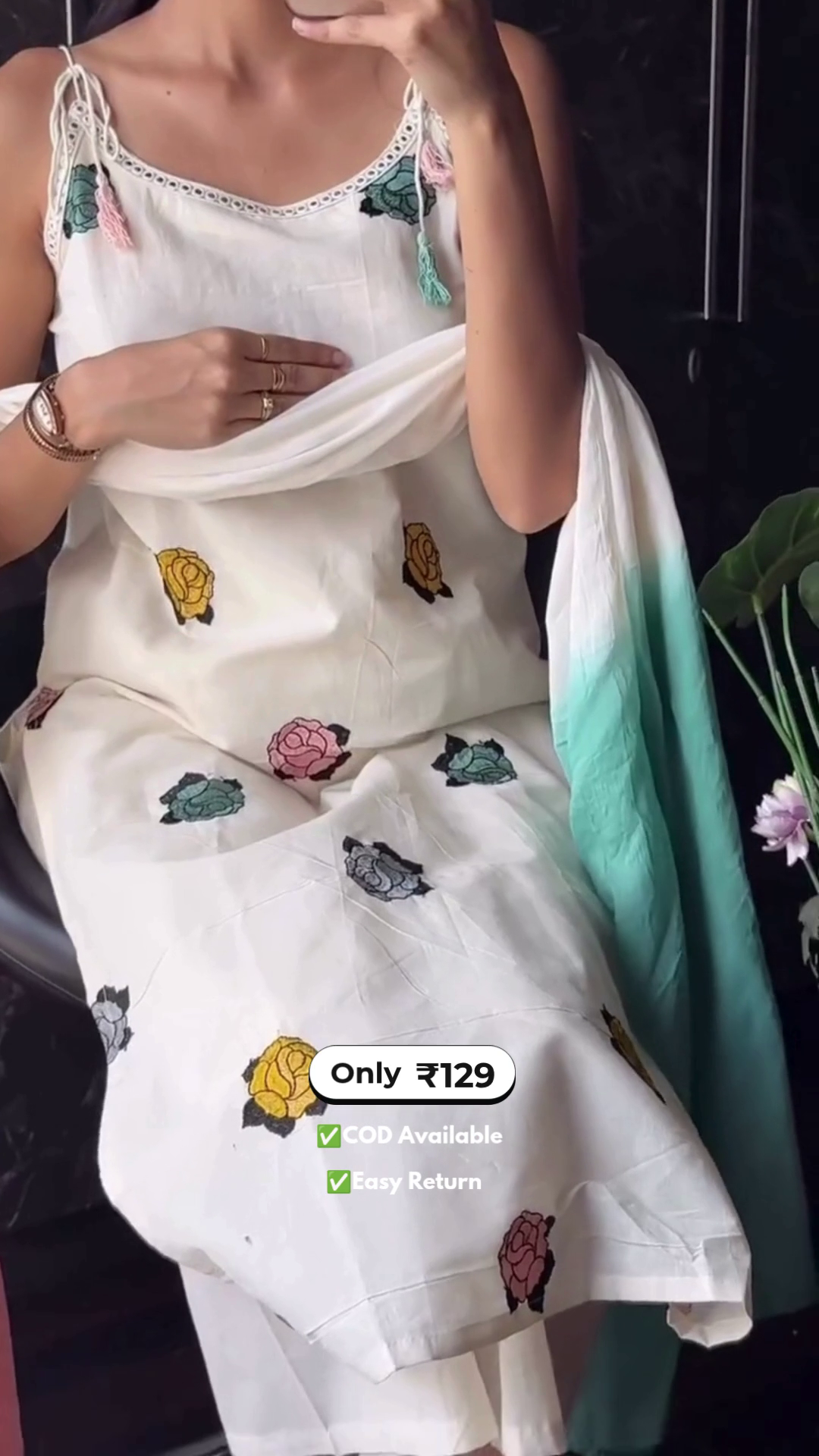 Women’s White Sleeveless Cotton Kurti with Pants - Image 3
