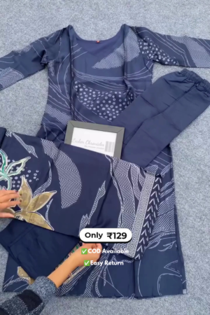 Elegant Women’s Printed Blue Kurta Set