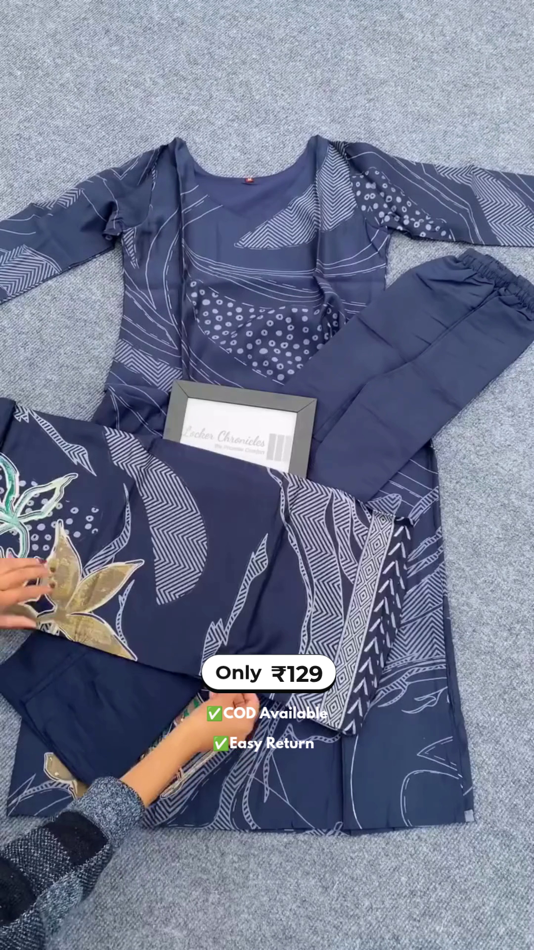 Elegant Women’s Printed Blue Kurta Set