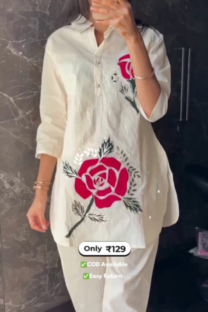 Women’s White Co-Ord Set with Designer Work