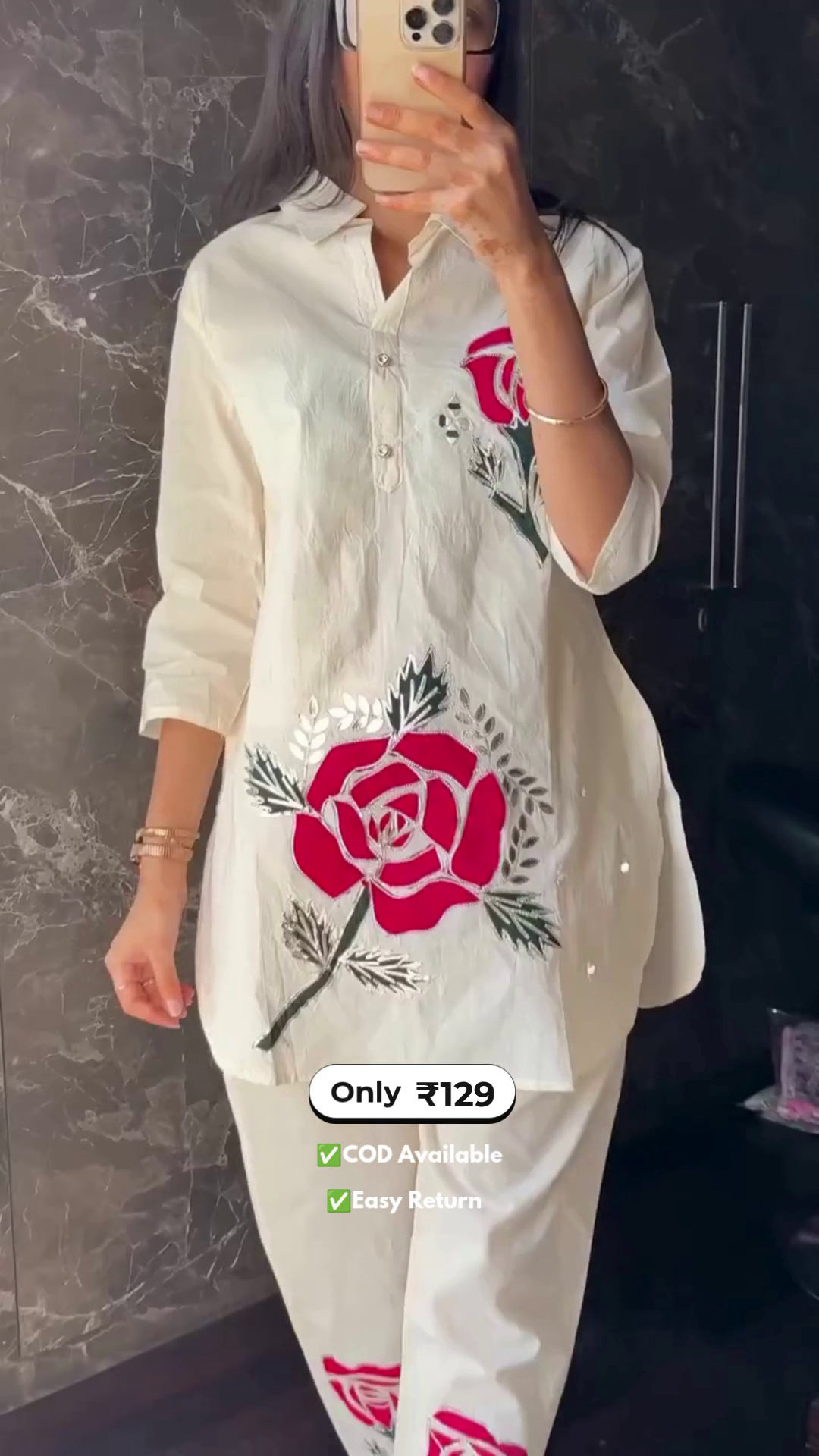 Women’s White Co-Ord Set with Designer Work