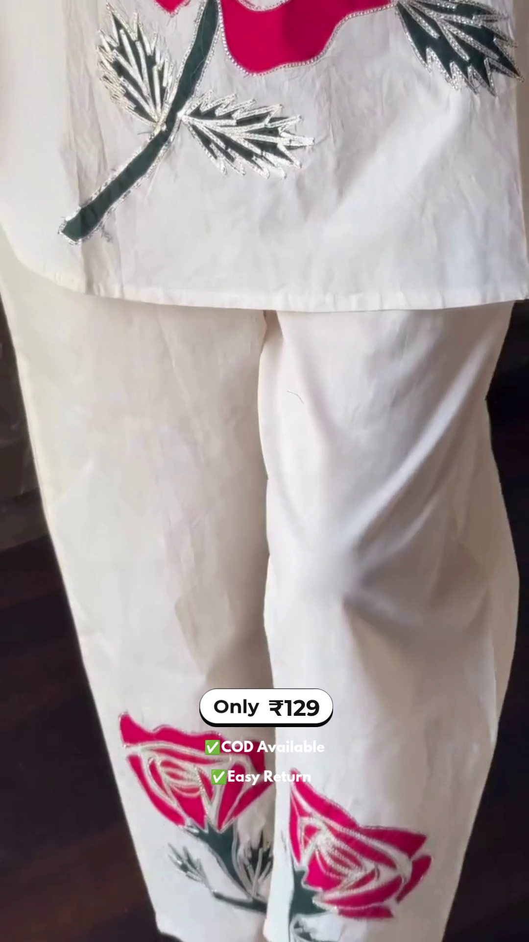 Women’s White Co-Ord Set with Designer Work - Image 2