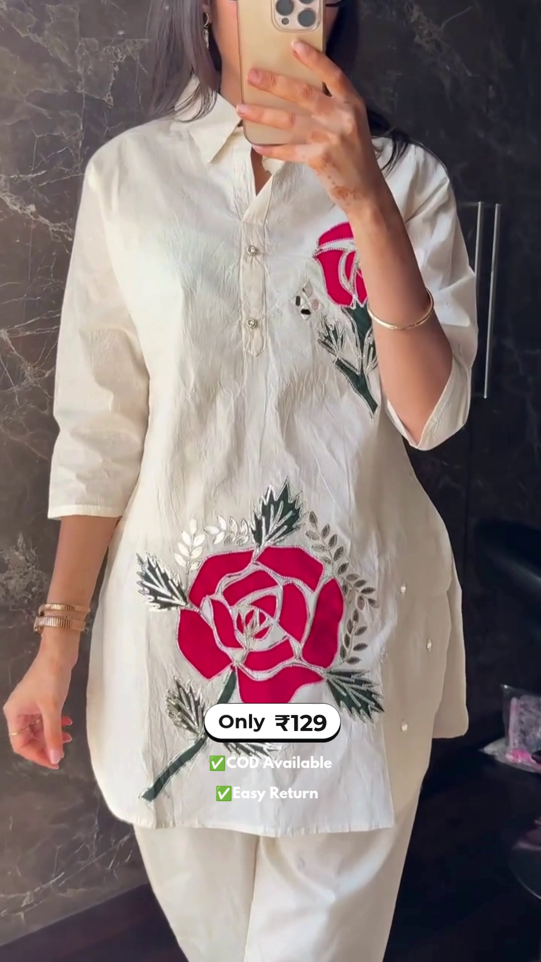 Women’s White Co-Ord Set with Designer Work - Image 3