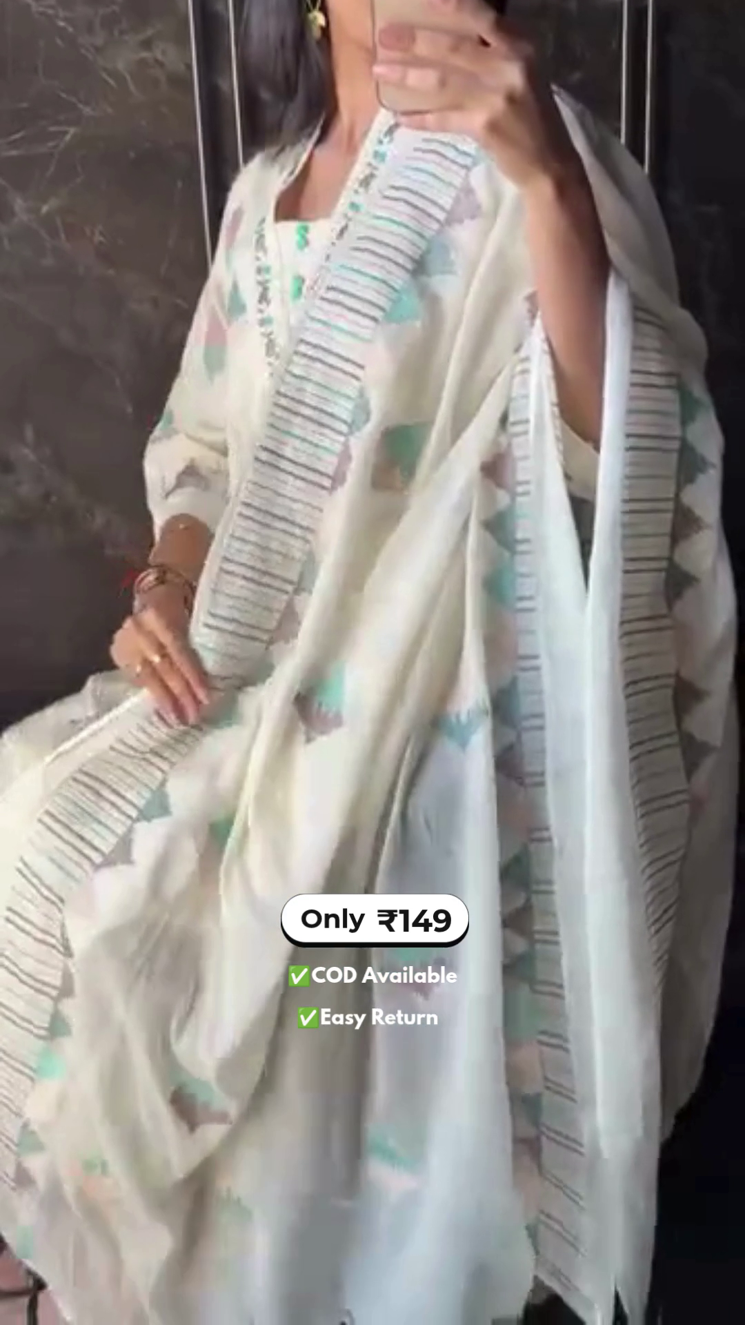 Women’s White Long Anarkali Kurta Set - Image 3