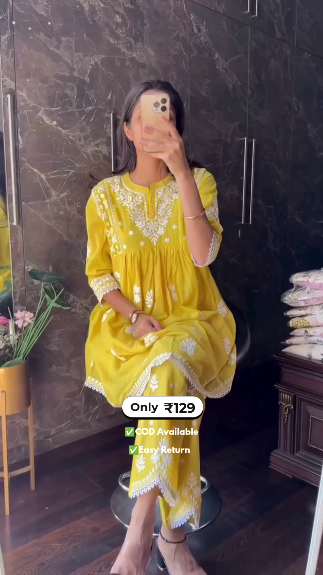 Women’s Yellow Chikankari Suit - Image 4