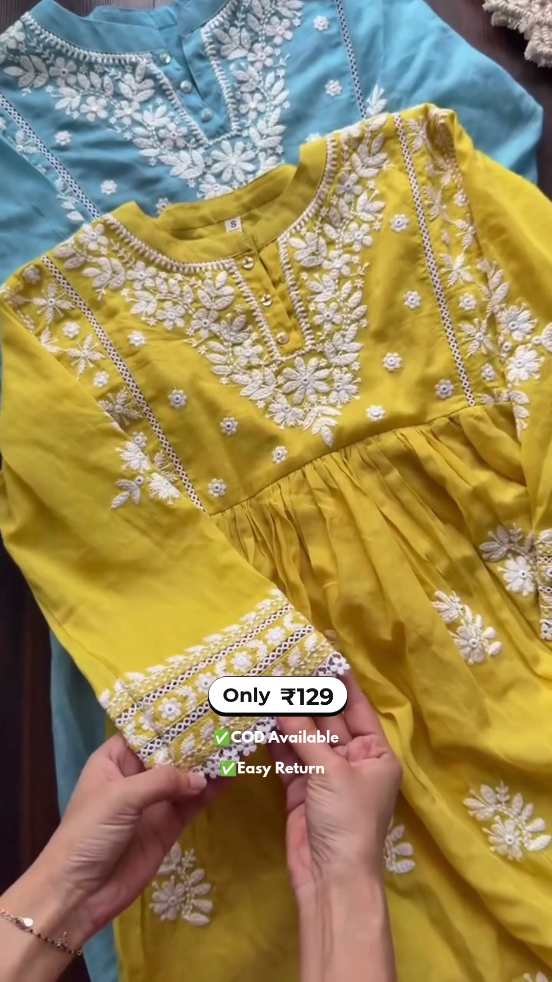 Women’s Yellow Chikankari Suit - Image 3