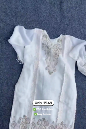 Elegant Women’s White Embroidered Kurta Sets with Contrast Dupatta
