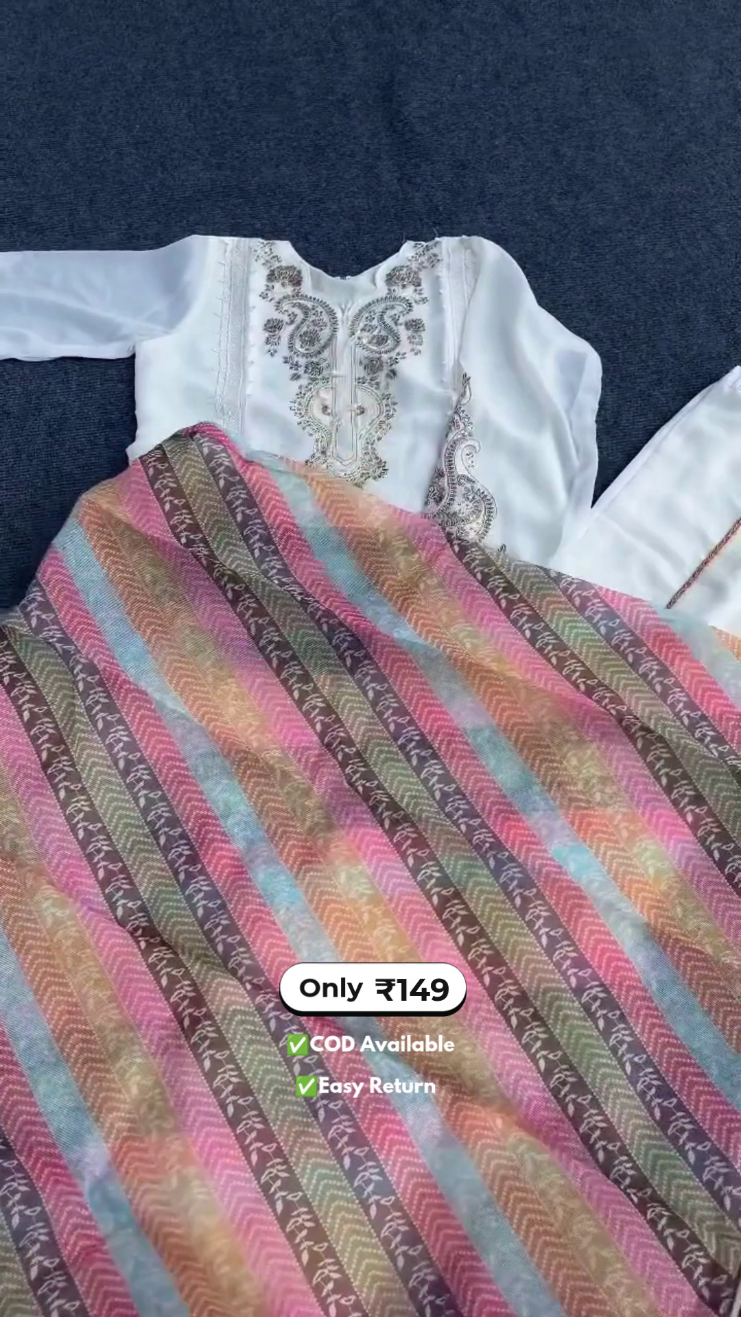 Elegant Women’s White Embroidered Kurta Sets with Contrast Dupatta - Image 3