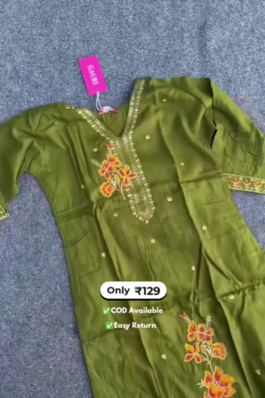 Title: Elegant Women’s Green Kurta Sets with Embroidery Work & Contrast Dupatta